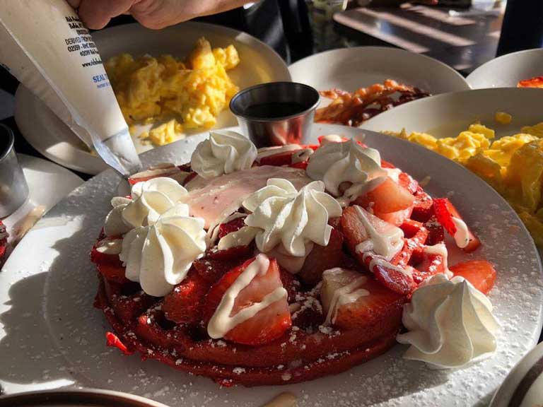 National House of Pancakes Red Velvet Waffle - Best Breakfast of the Grand Strand